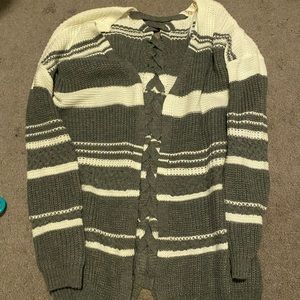 Pink rose grey+white knit cardigan